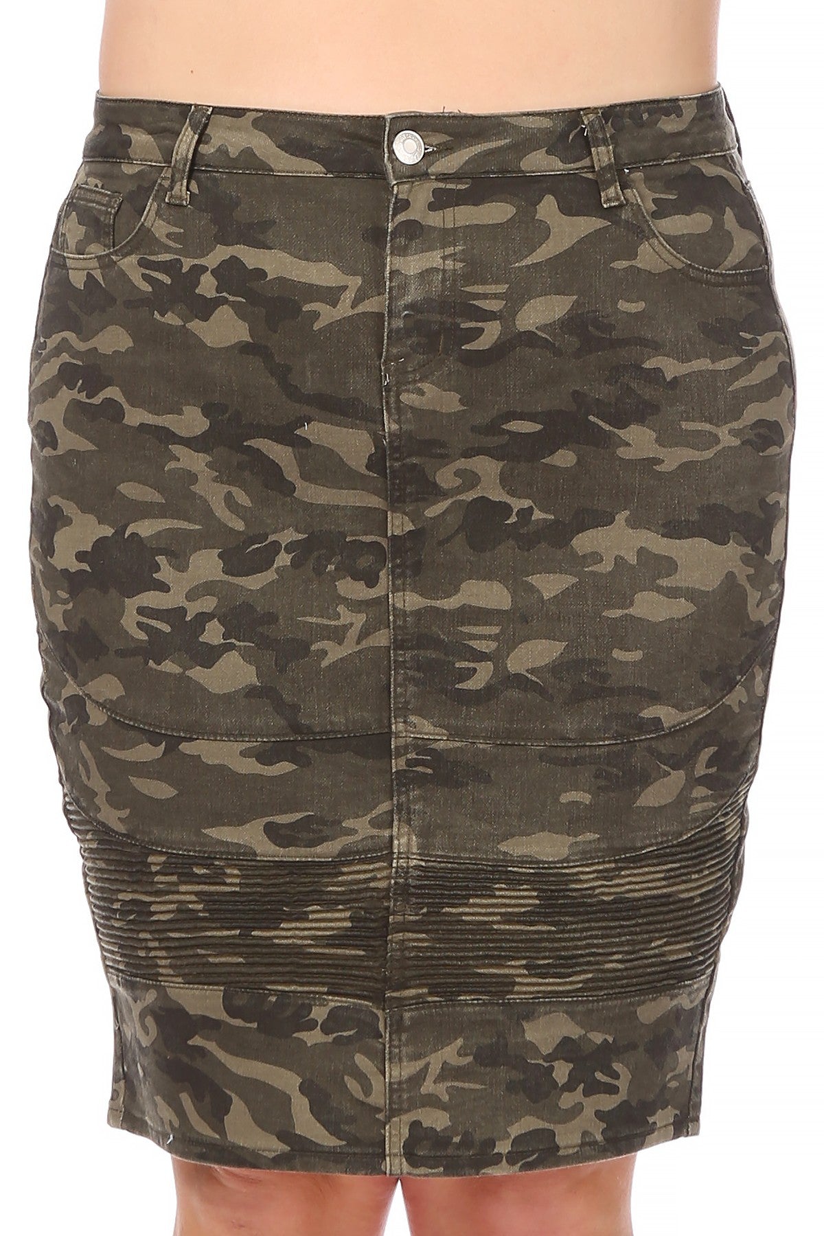 Camo Low Moto Denim Skirt Plus