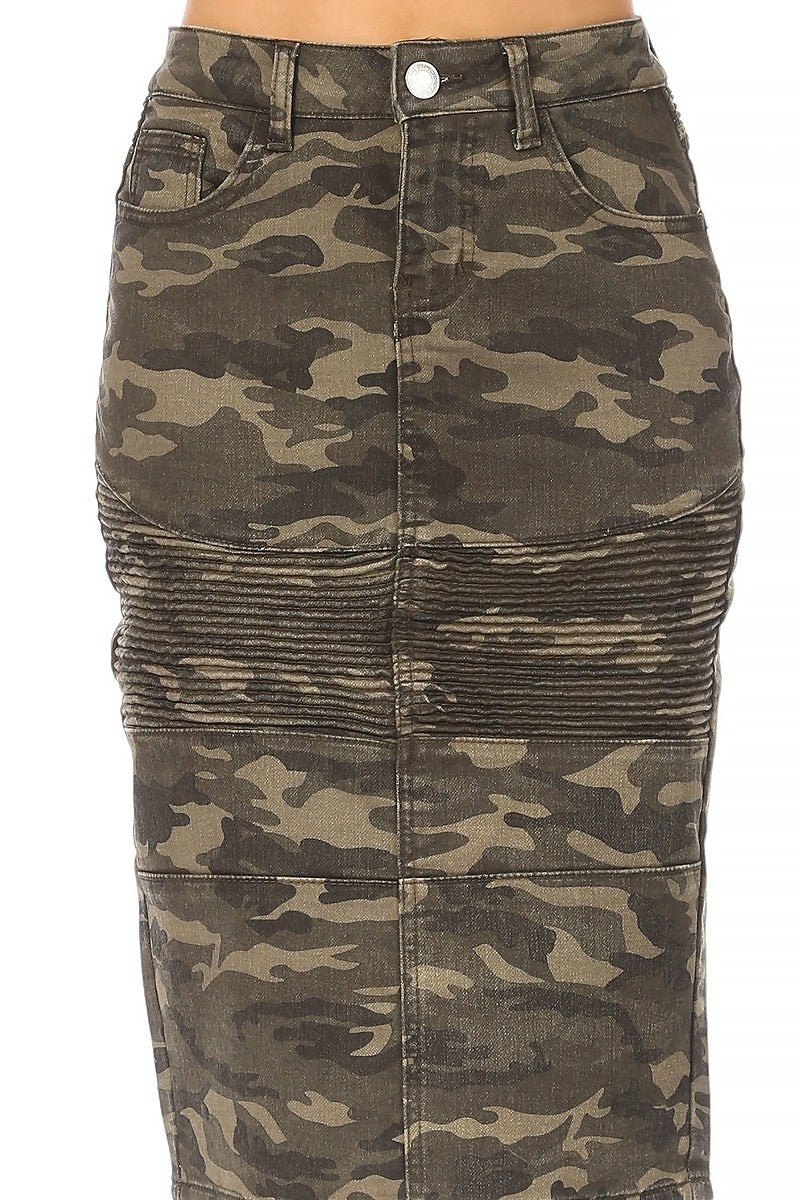 Moto Camo Denim Skirt