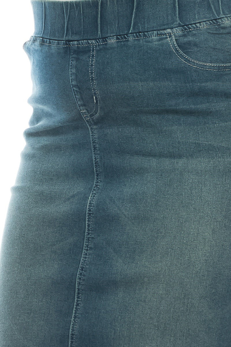 Plus Size Stretch Denim Skirt - Cassie Scalloped Knee Length