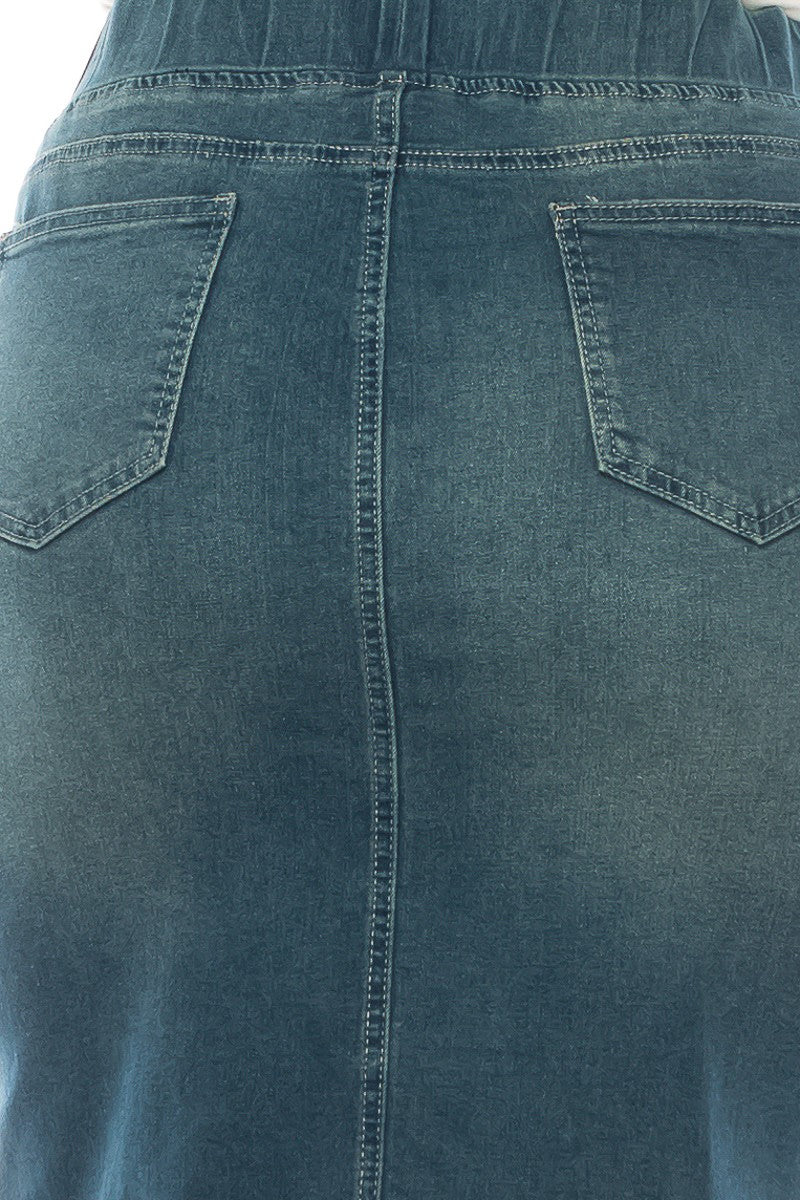 Plus Size Stretch Denim Skirt - Cassie Scalloped Knee Length
