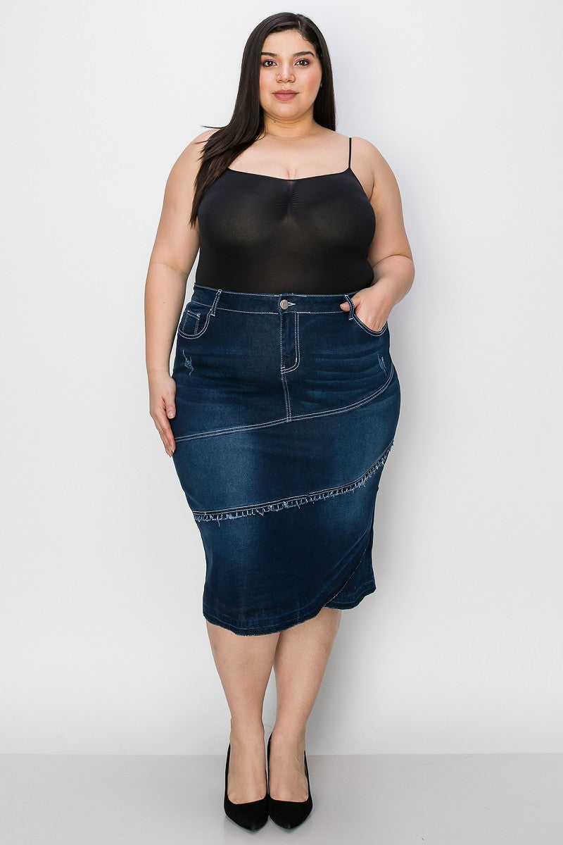 Kasandra Raw Seam Denim Skirt Plus