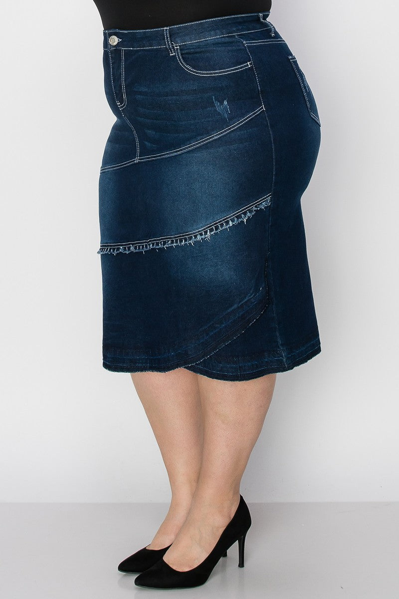 Kasandra Raw Seam Denim Skirt Plus