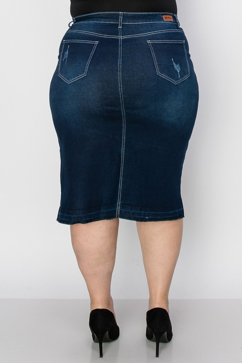 Kasandra Raw Seam Denim Skirt Plus