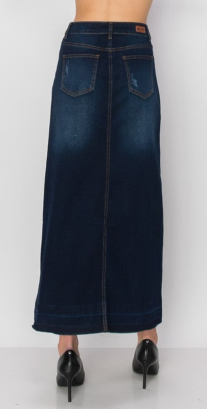 Distressed Maxi Denim Skirt