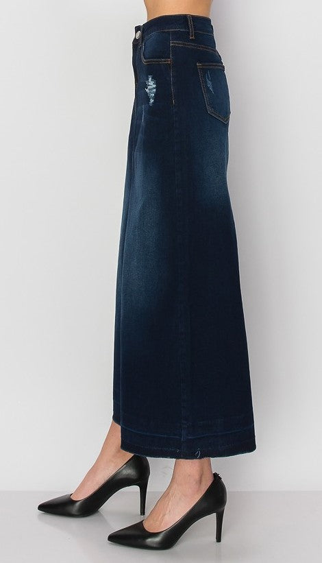 Distressed Maxi Denim Skirt