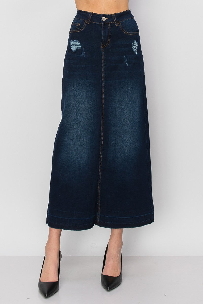 Distressed Maxi Denim Skirt