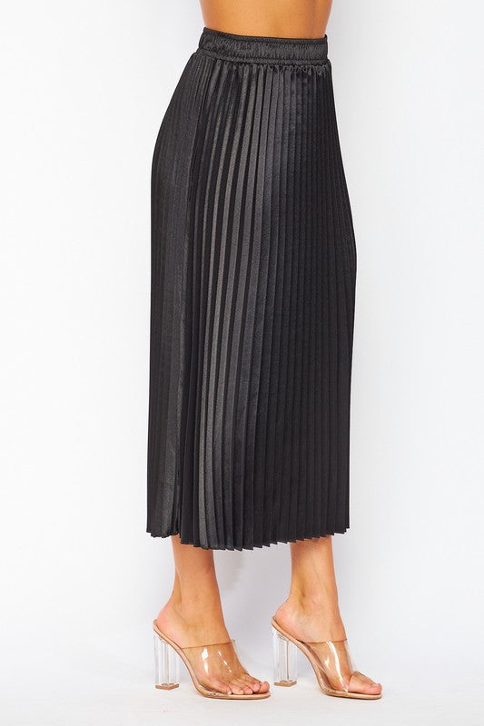 Satin Pleated Midi Skirt