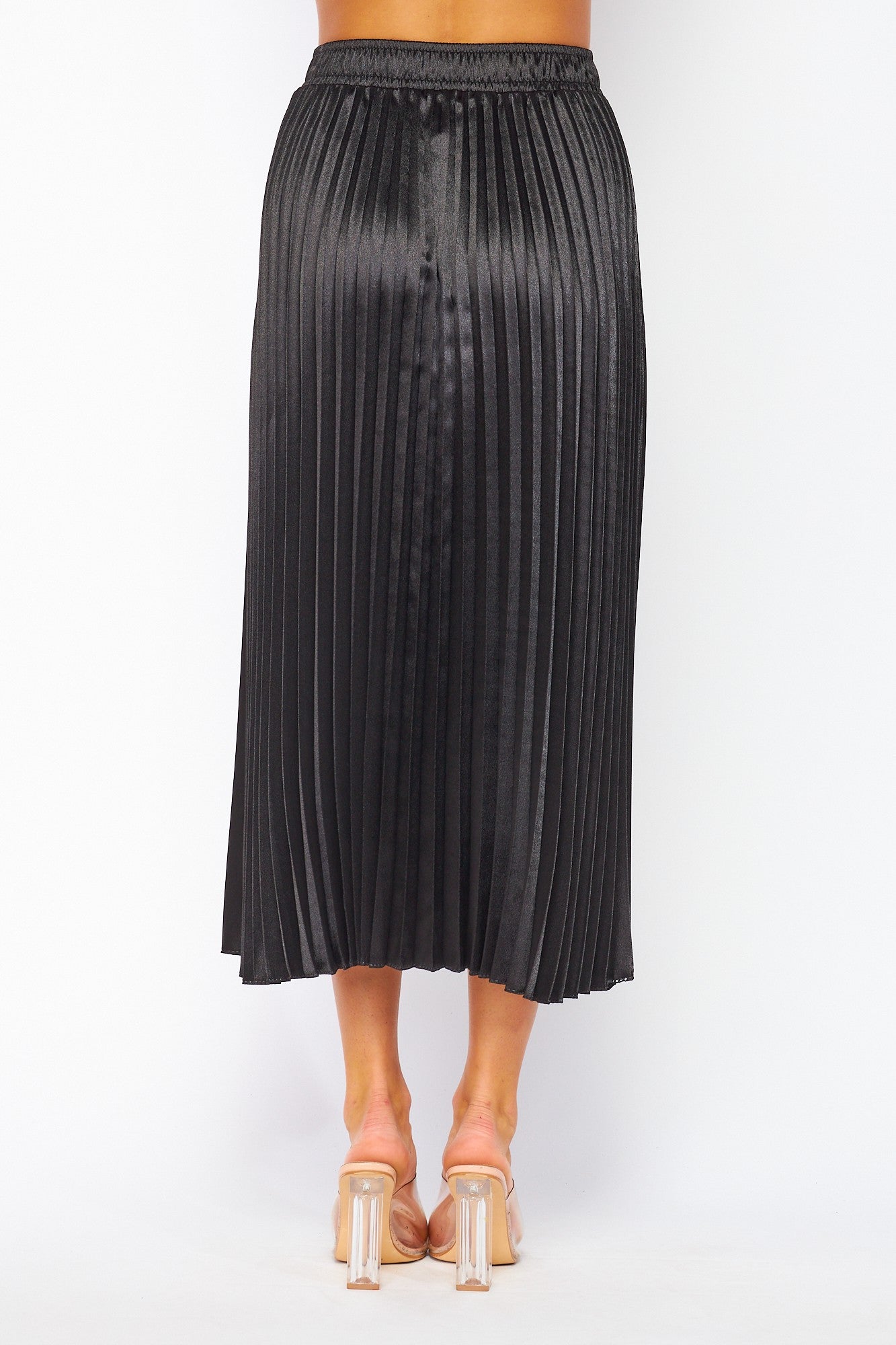 Satin Pleated Midi Skirt