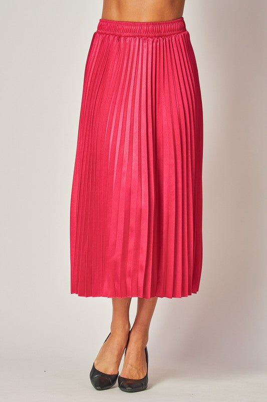 Satin Pleated Midi Skirt