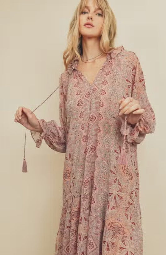 Ruffled Collar Boho Dress