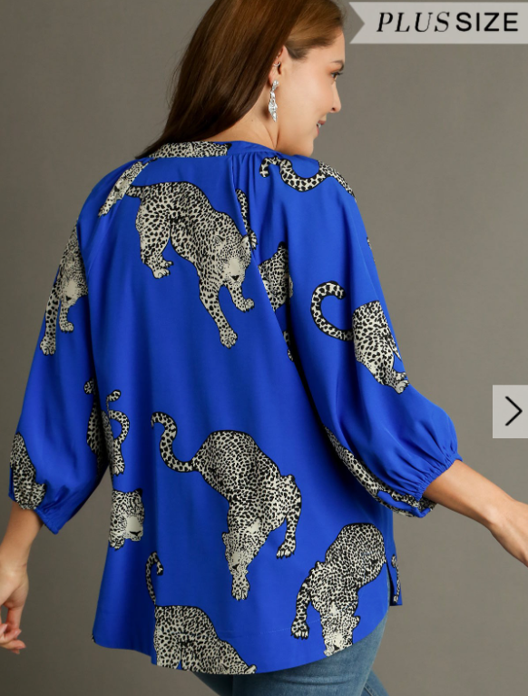 Fuchsia Leopard Print Popover Blouse | 3/4 Sleeve Tunic Top