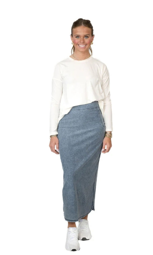 Modest Stretch Denim Maxi Skirt for Women - A-Line Everyday Essential