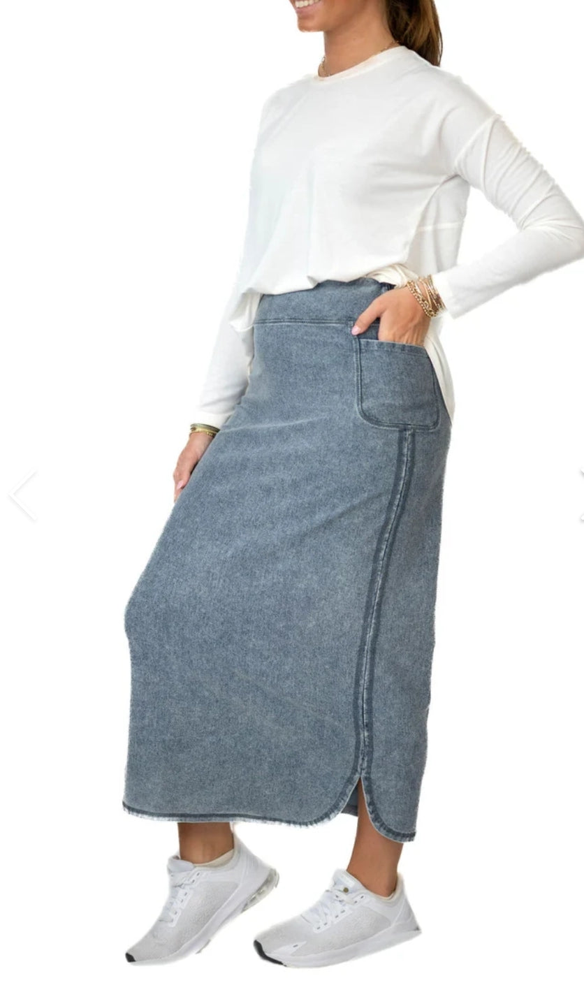 Modest Stretch Denim Maxi Skirt for Women - A-Line Everyday Essential