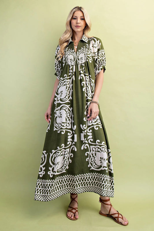 Bohemian Olive Green Maxi Dress