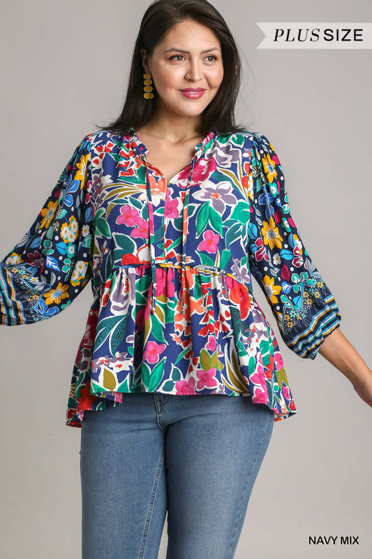 BabyDoll Mix & Match Top with Floral Print Border (PLUS)