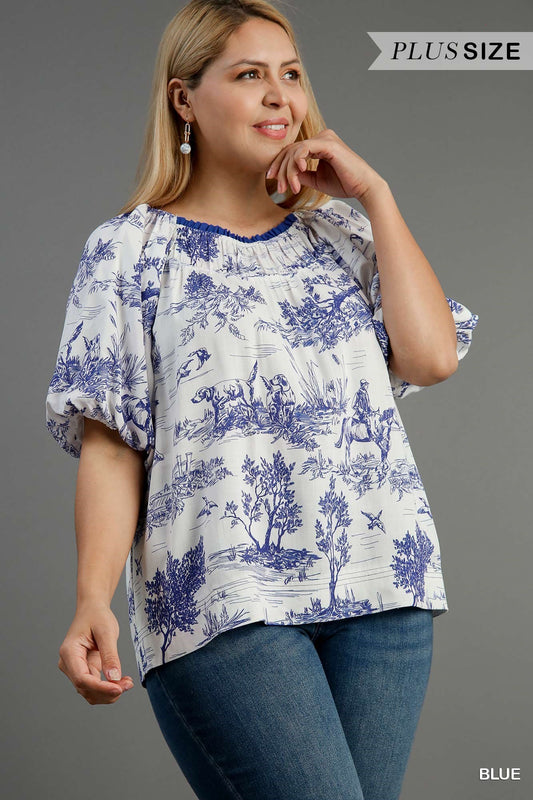 Blue Toile Top (PLUS)