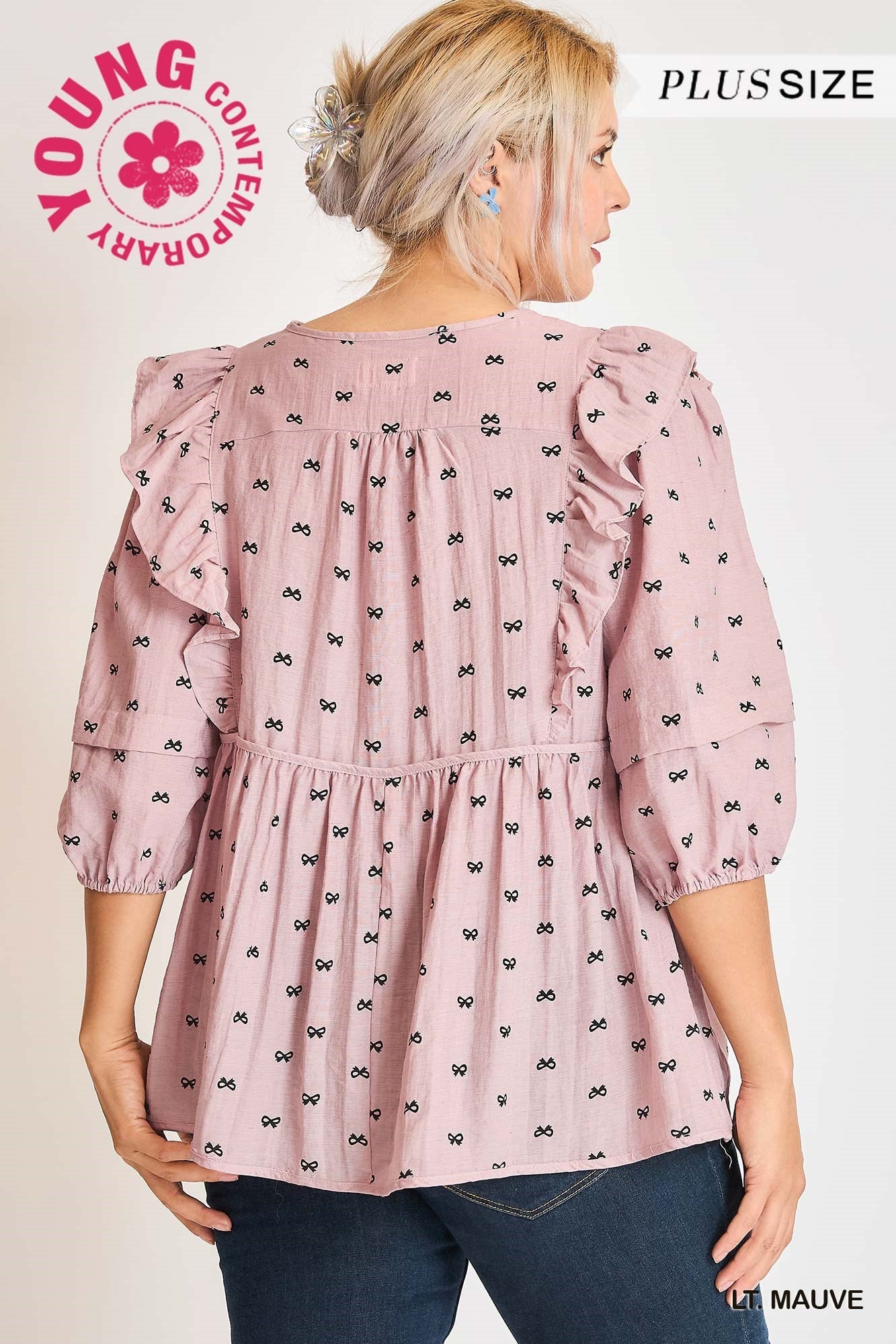 Bow Print Peplum Top