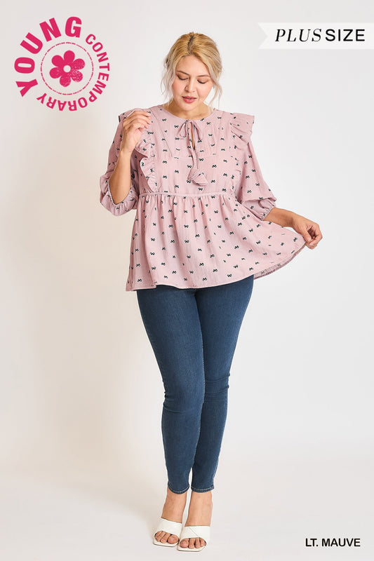Bow Print Peplum Top (PLUS)