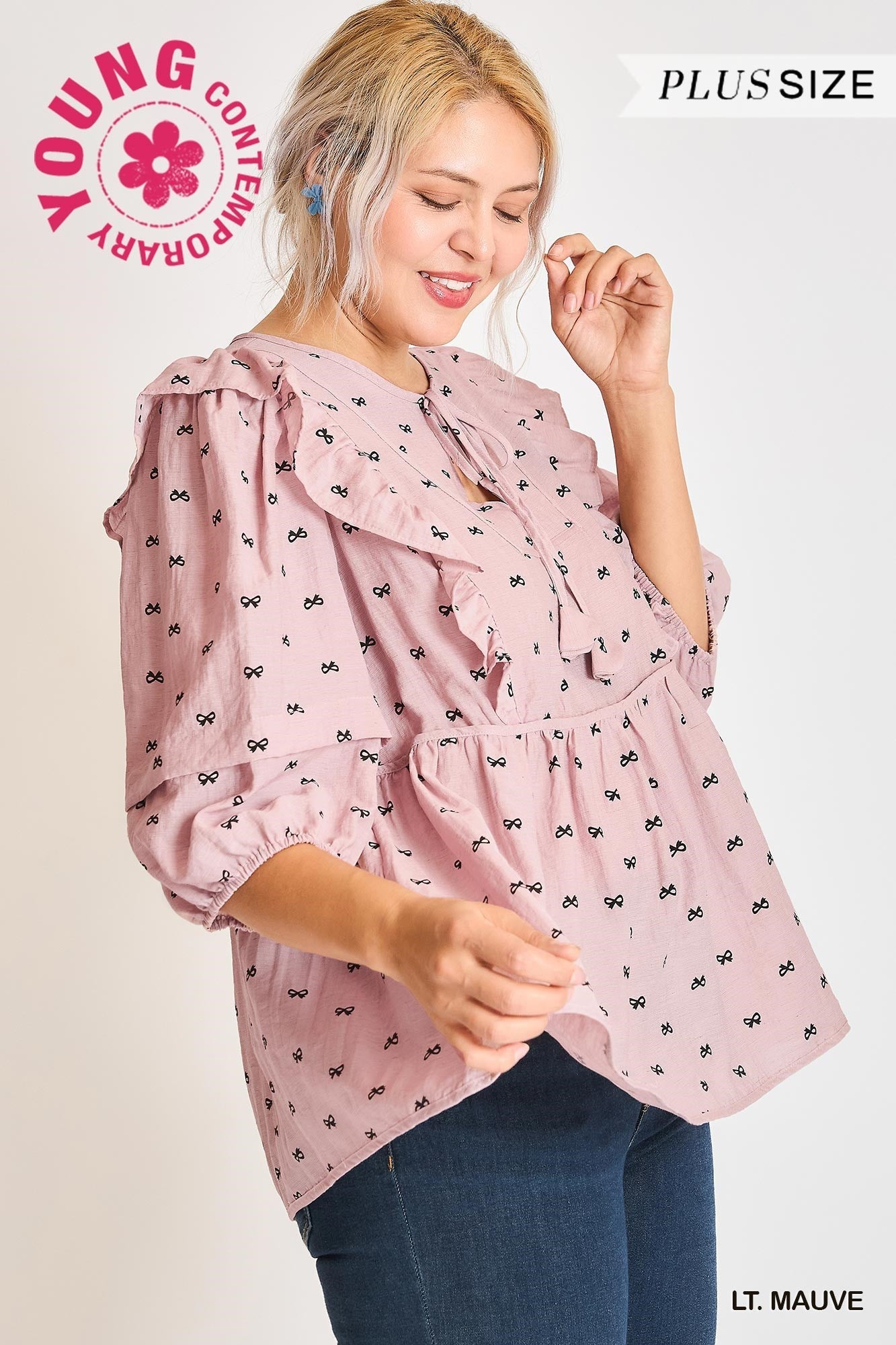 Bow Print Peplum Top