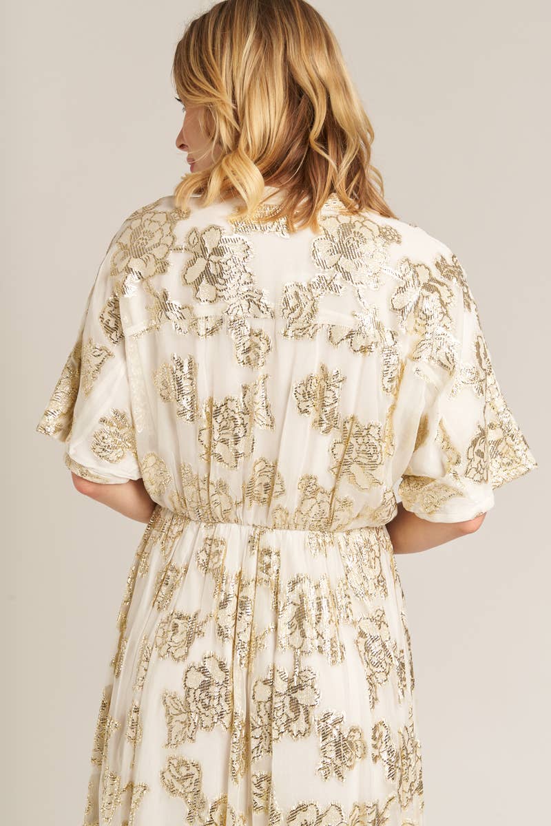 V-Neck Kimono Sleeve Maxi Dress