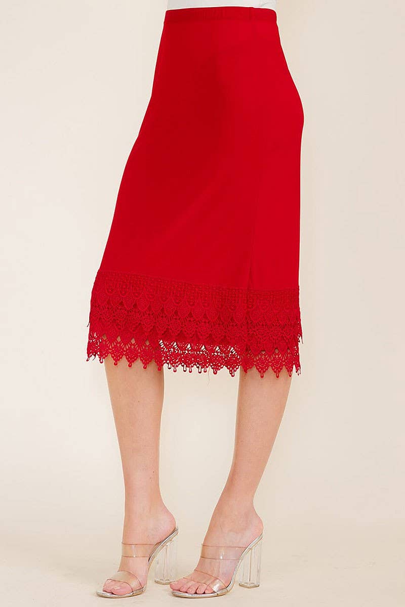 Red Lace Hem Pencil Skirt