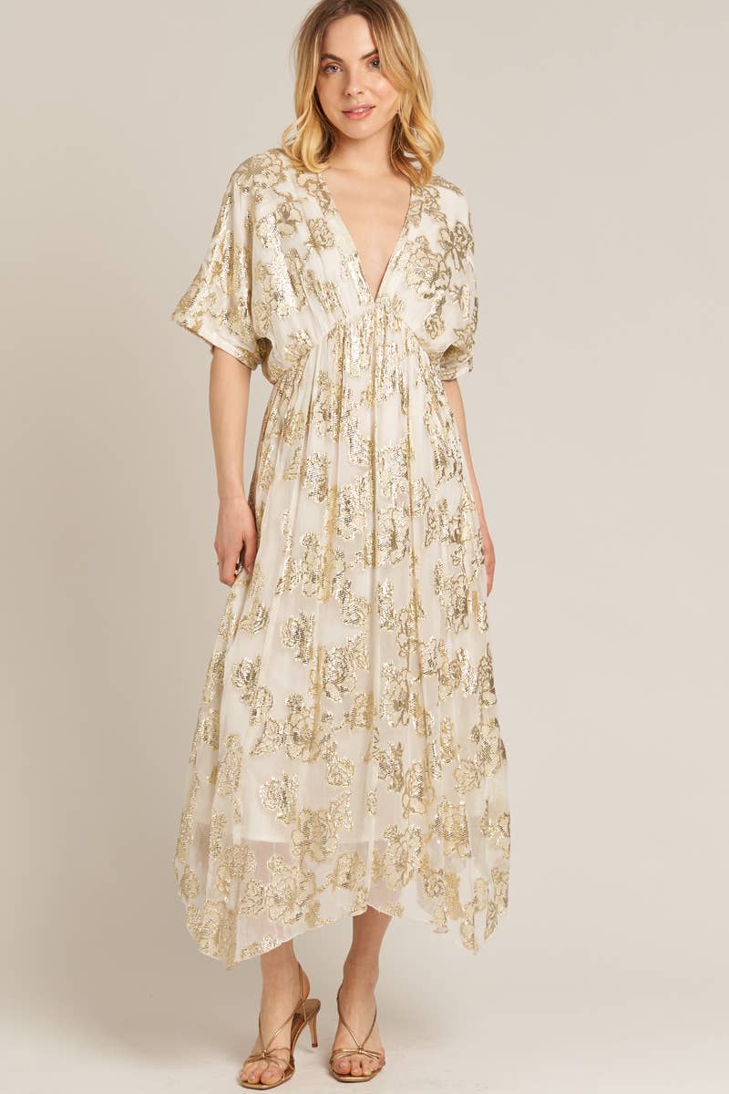 V-Neck Kimono Sleeve Maxi Dress