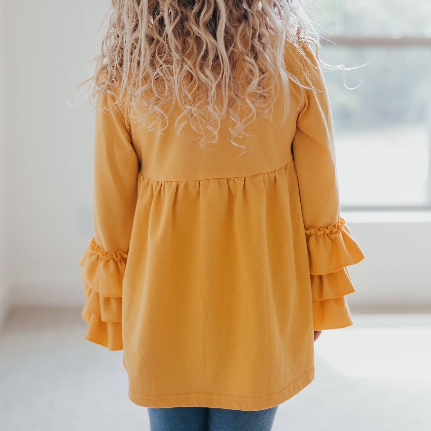 Girls' Ruffle Long Sleeve Shirt - Mustard & Blue Kids Fall/Winter Top