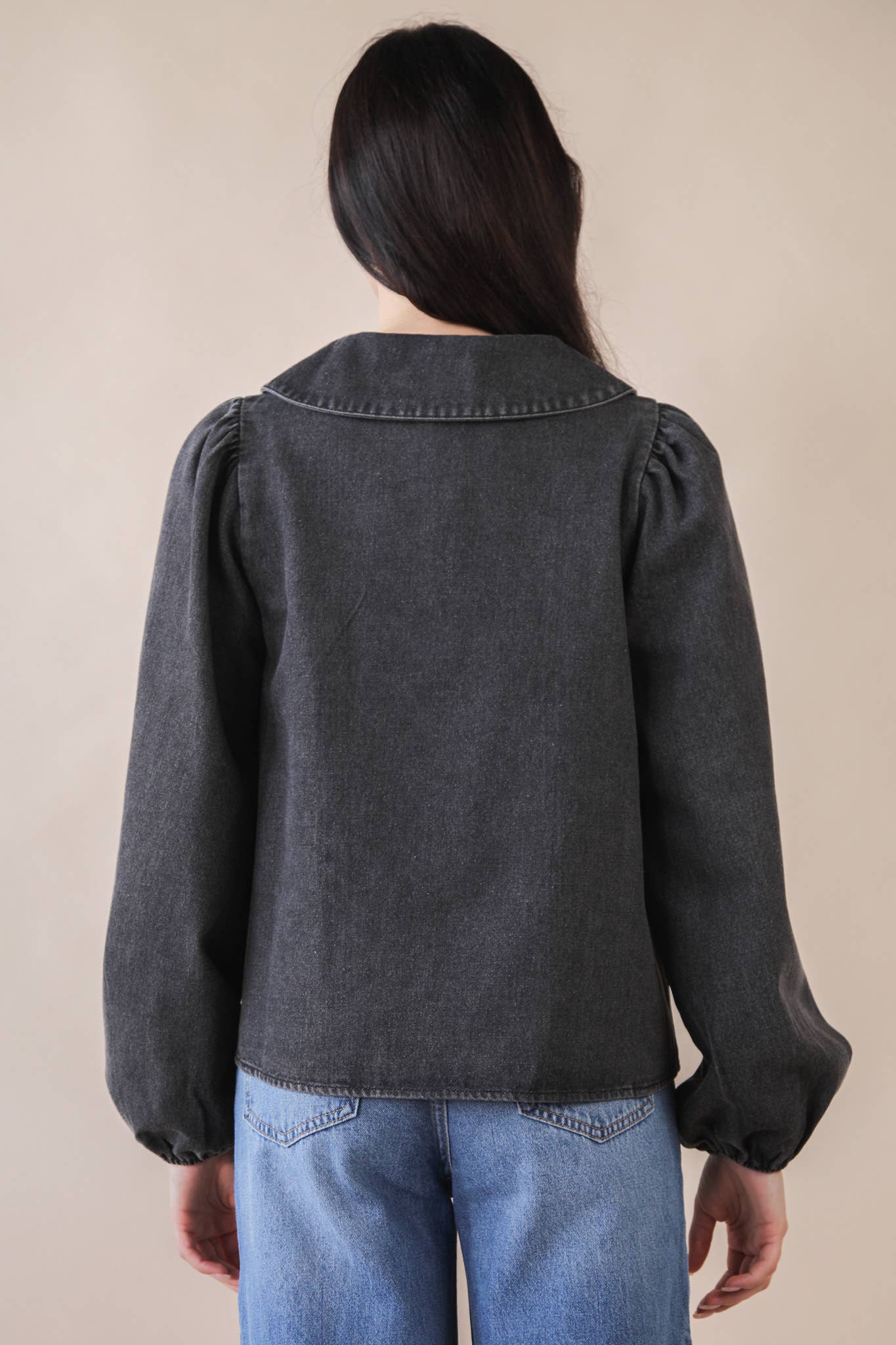 Mineral Washed Chambray Denim Blouse Top