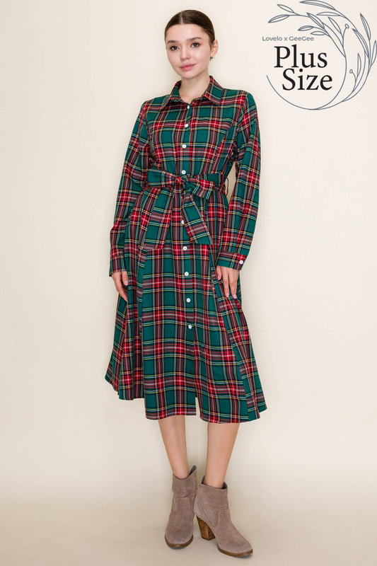 Plaid Midi Dress (Curvy)
