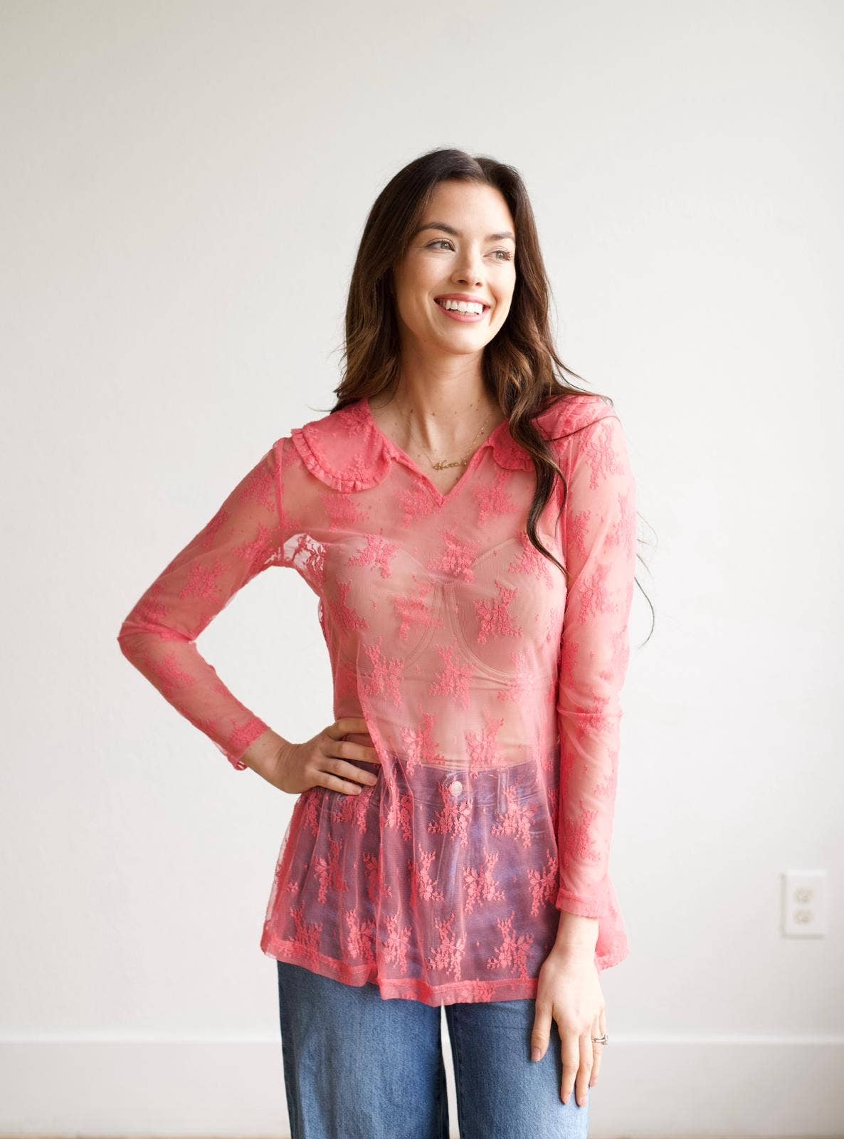 Pink Collar Lace Top