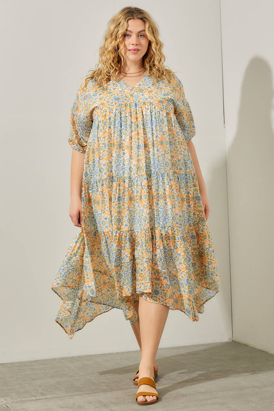 Floral Print Hanky Hem Maxi Dress (PLUS)