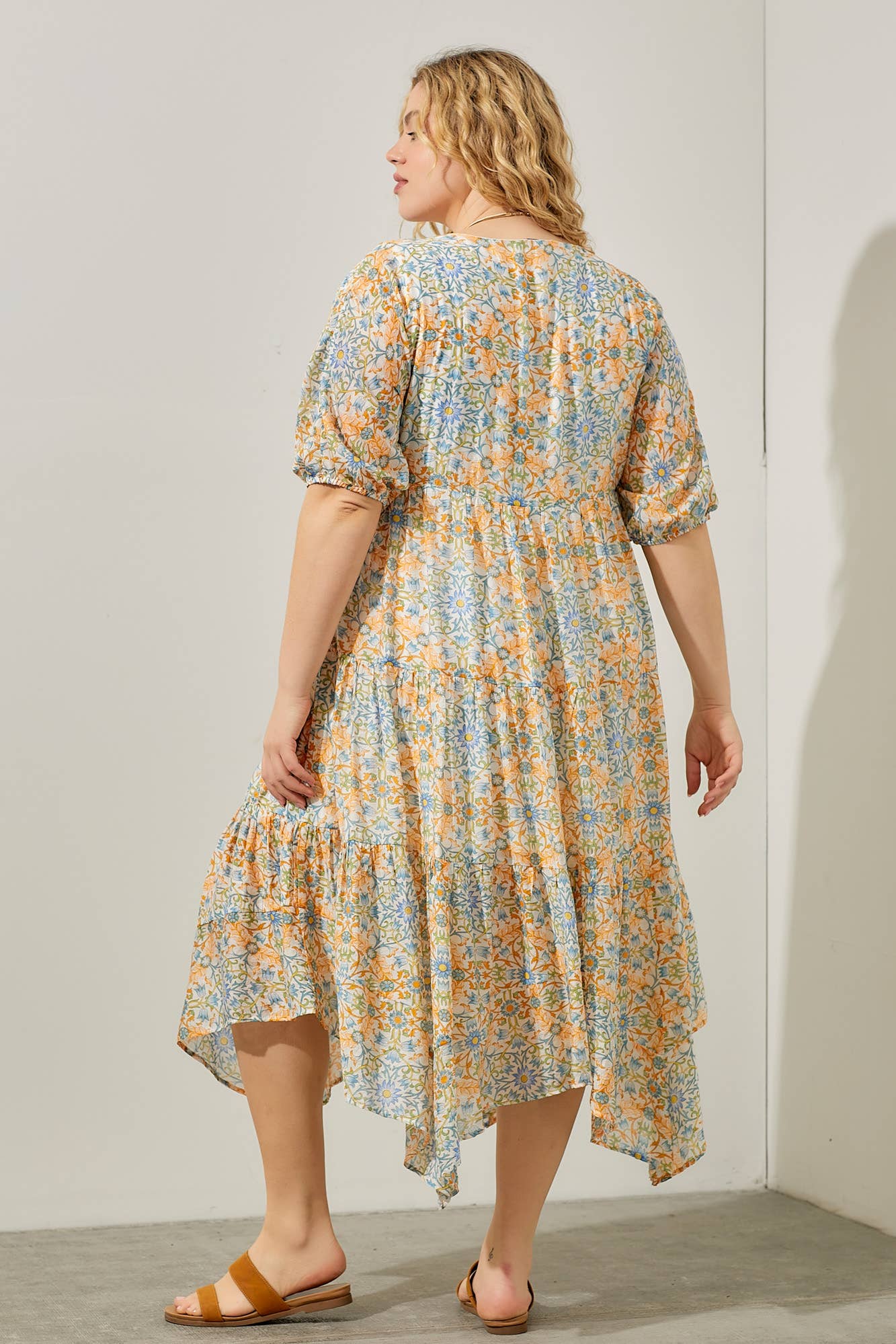 Plus Size Floral V-Neck Handkerchief Hem Maxi Dress
