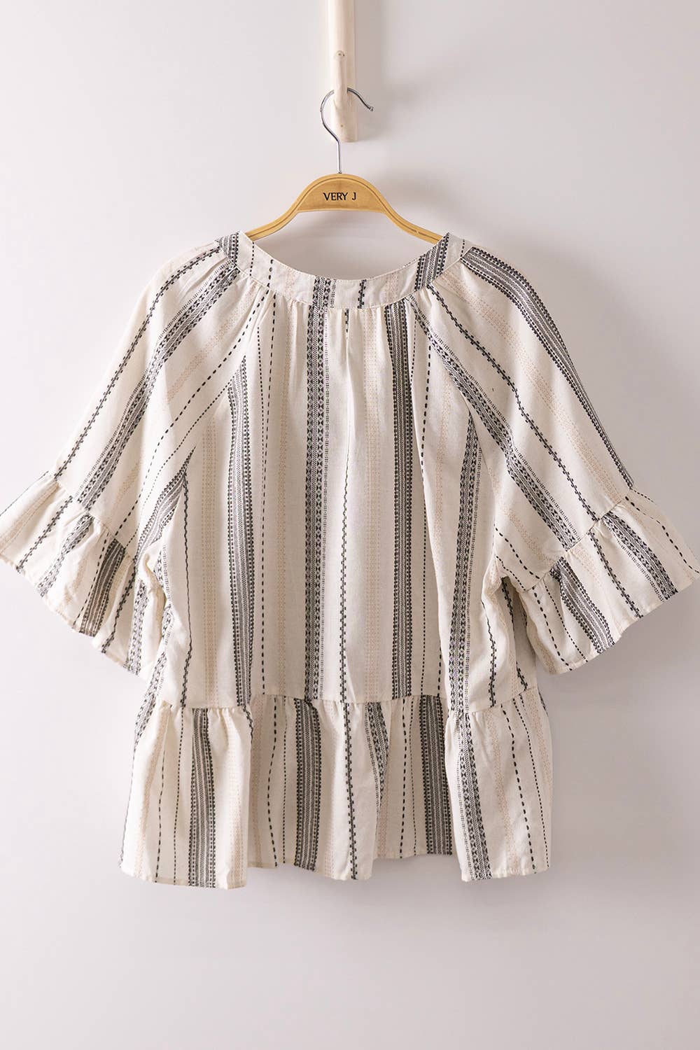 Striped Half Bell Sleeve Blouse Top (Curvy)