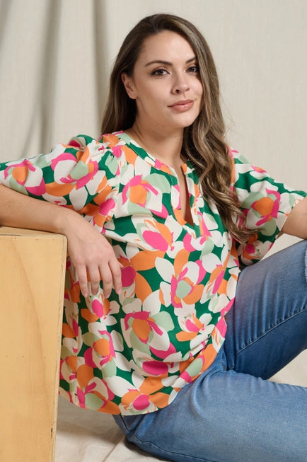 Abstract Floral Blouse Plus