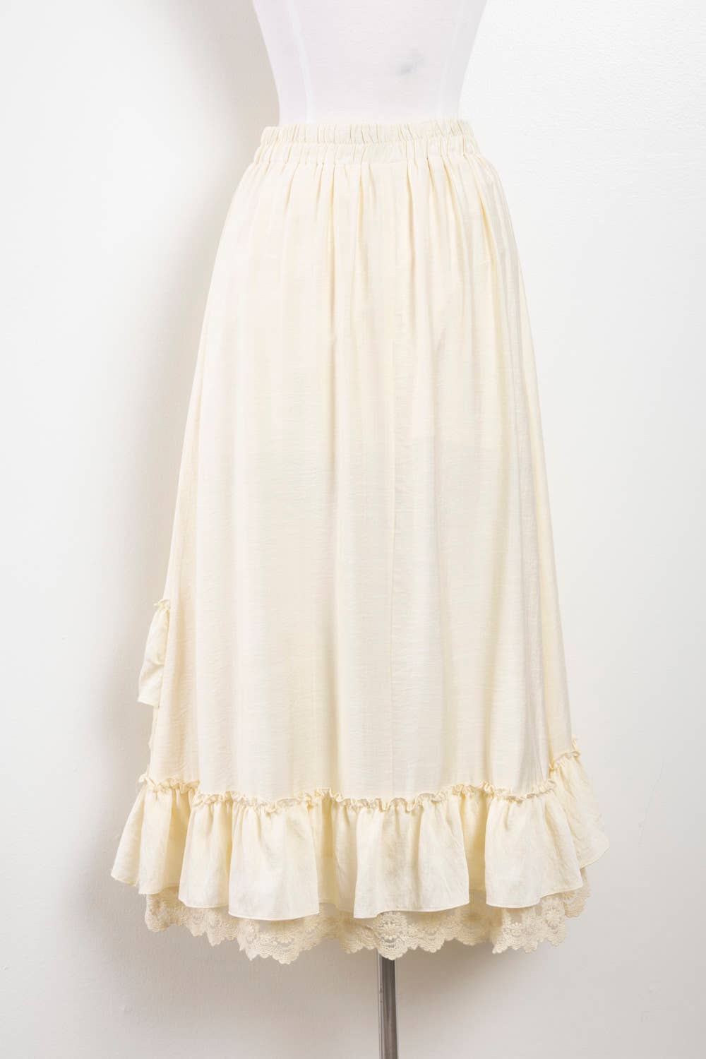 Ruffle Hem Lace Trim Midi Skirt