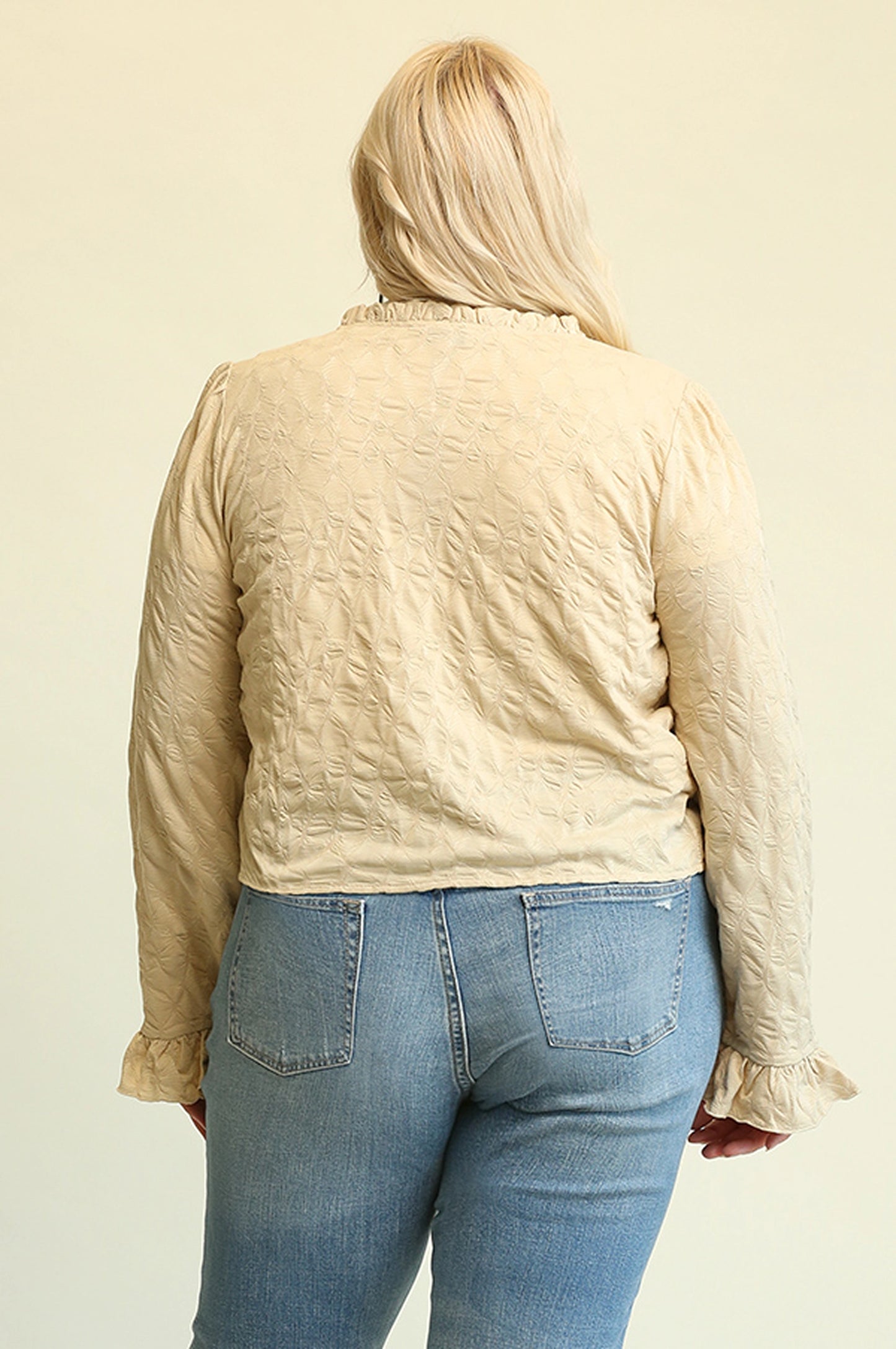 Ruffle Trim Knit Cardigan - Curvy Fit