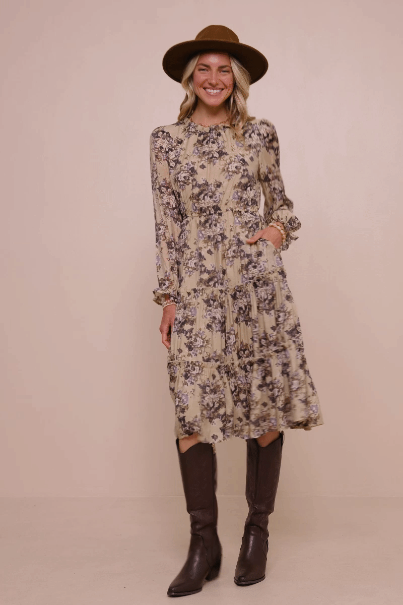 Romantic Floral Ruffle Tiered Dress