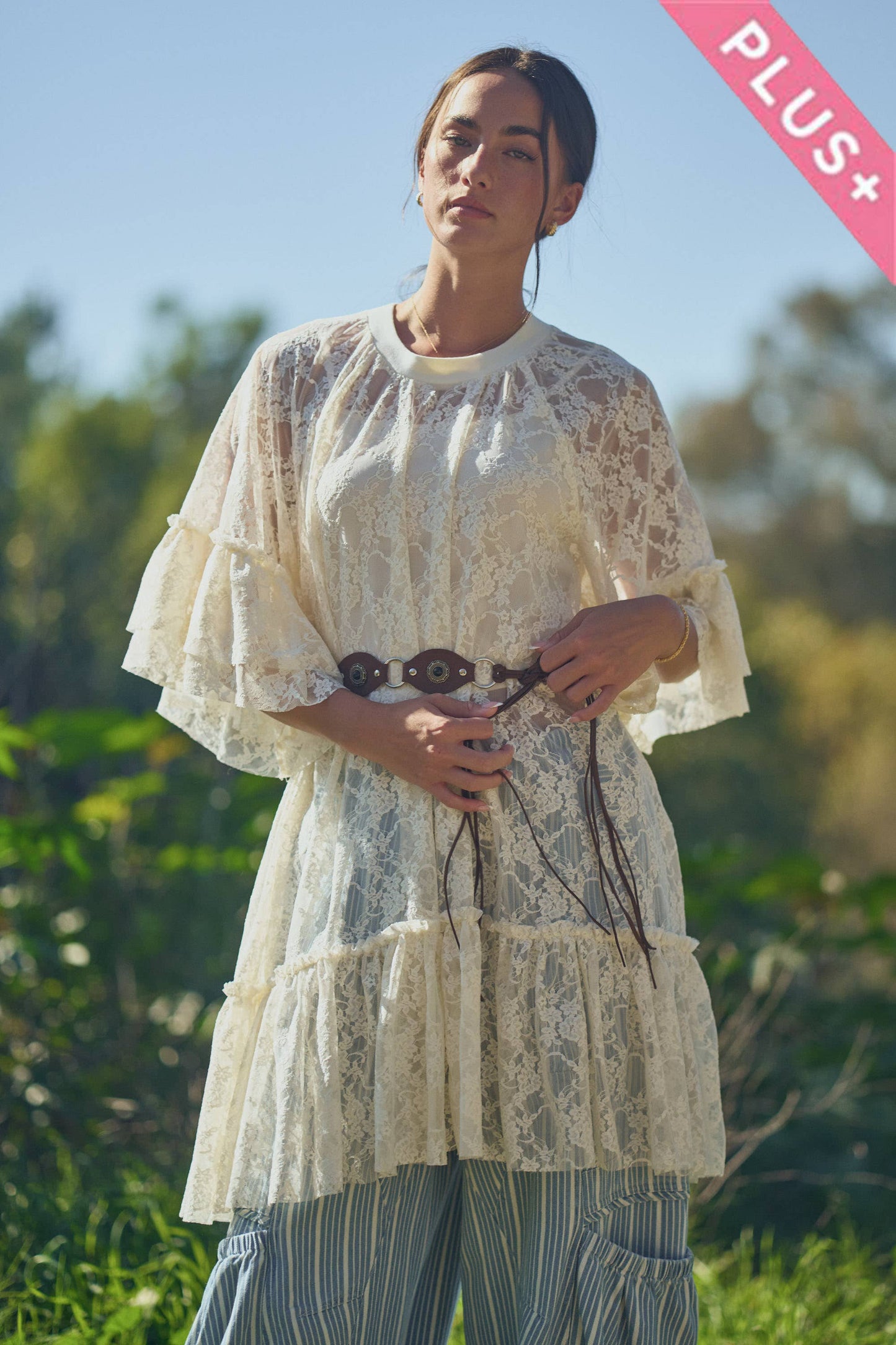 Sheer Lace Flowy Tunic (Curvy)