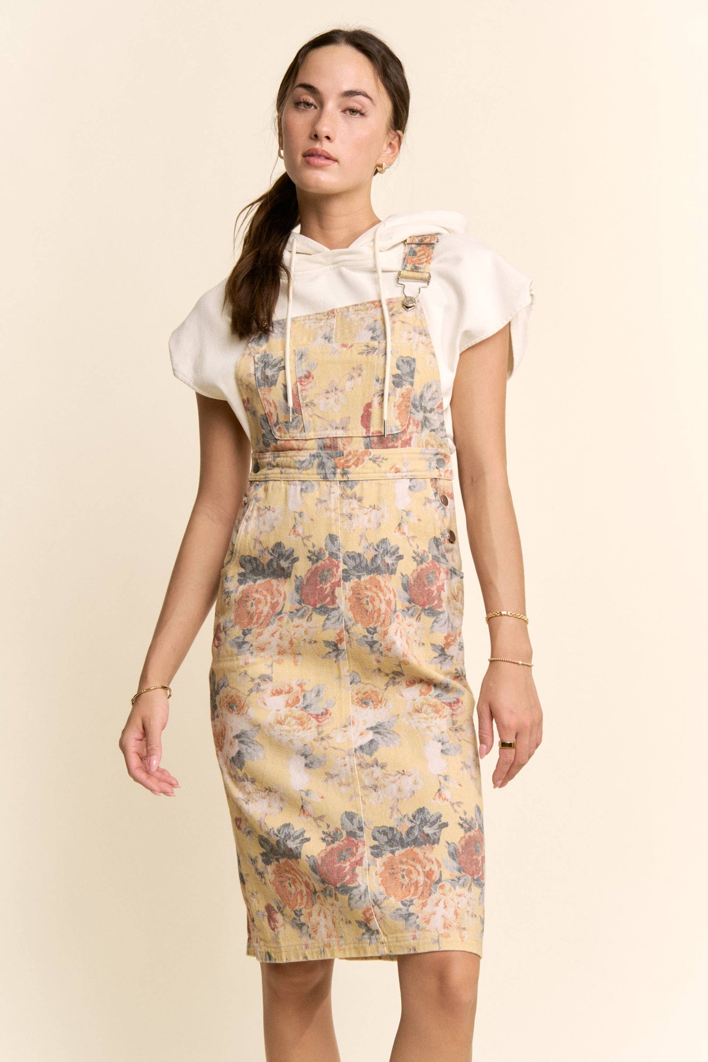 GARDEN FLOWER PRINTED DENIM SKIRTALL DRESS