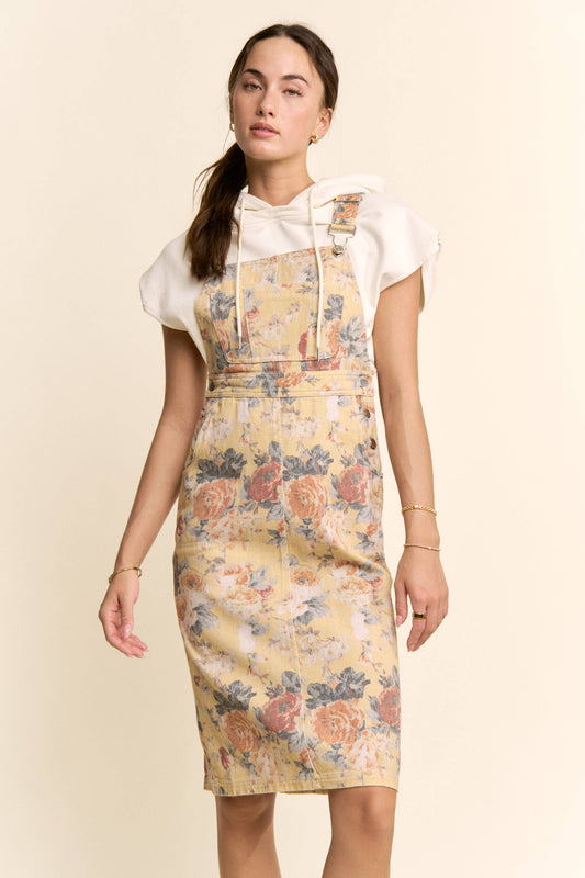 GARDEN FLOWER PRINTED DENIM SKIRTALL DRESS