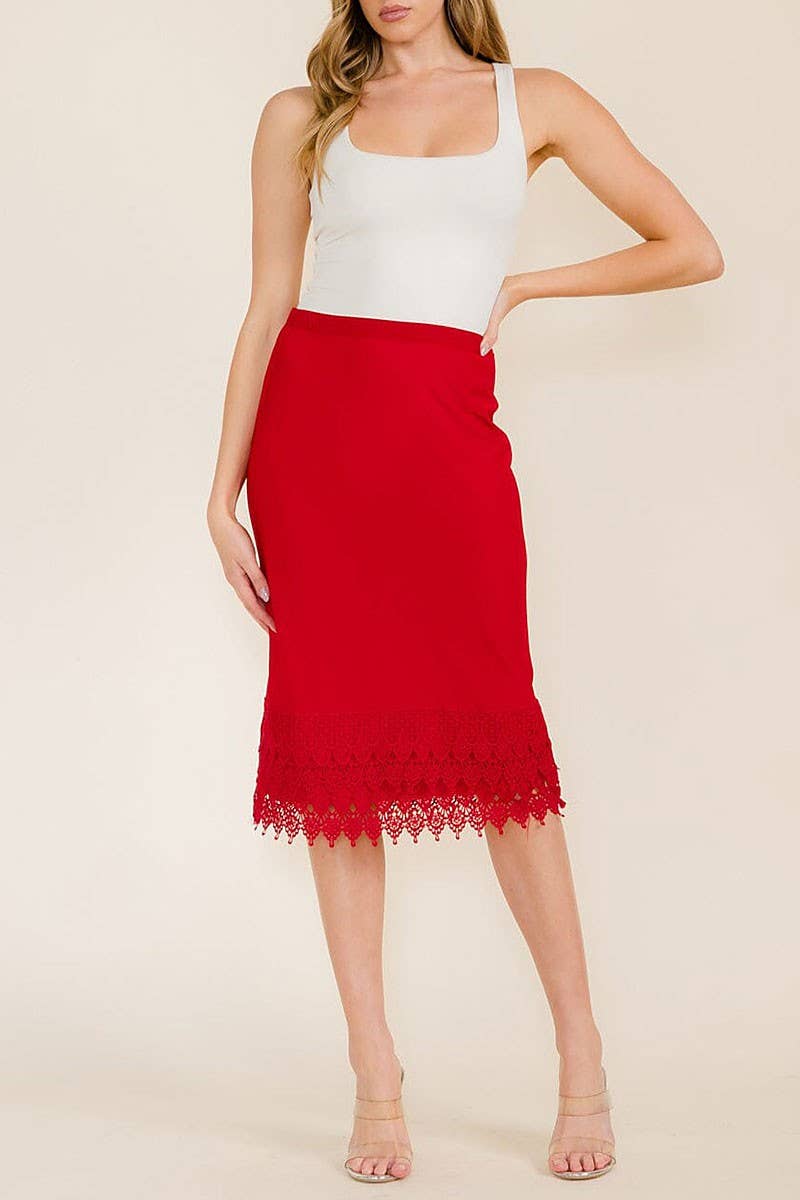 Red Lace Hem Pencil Skirt