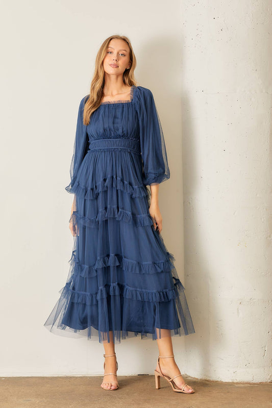 Fancy Sheer Ruffle Tulle Dress (PLUS)