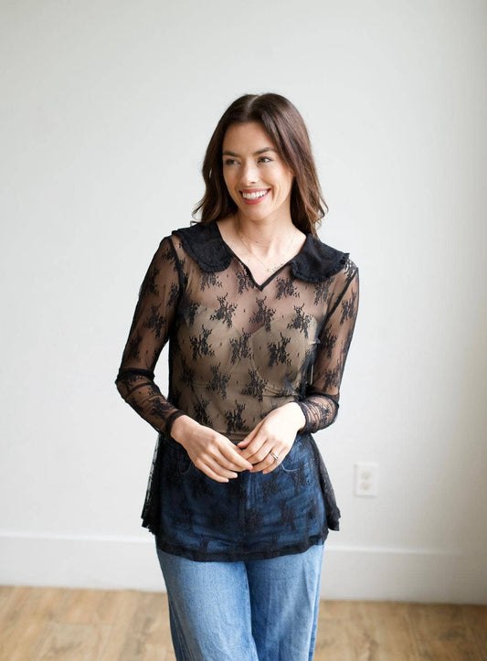Black Collar Lace Top