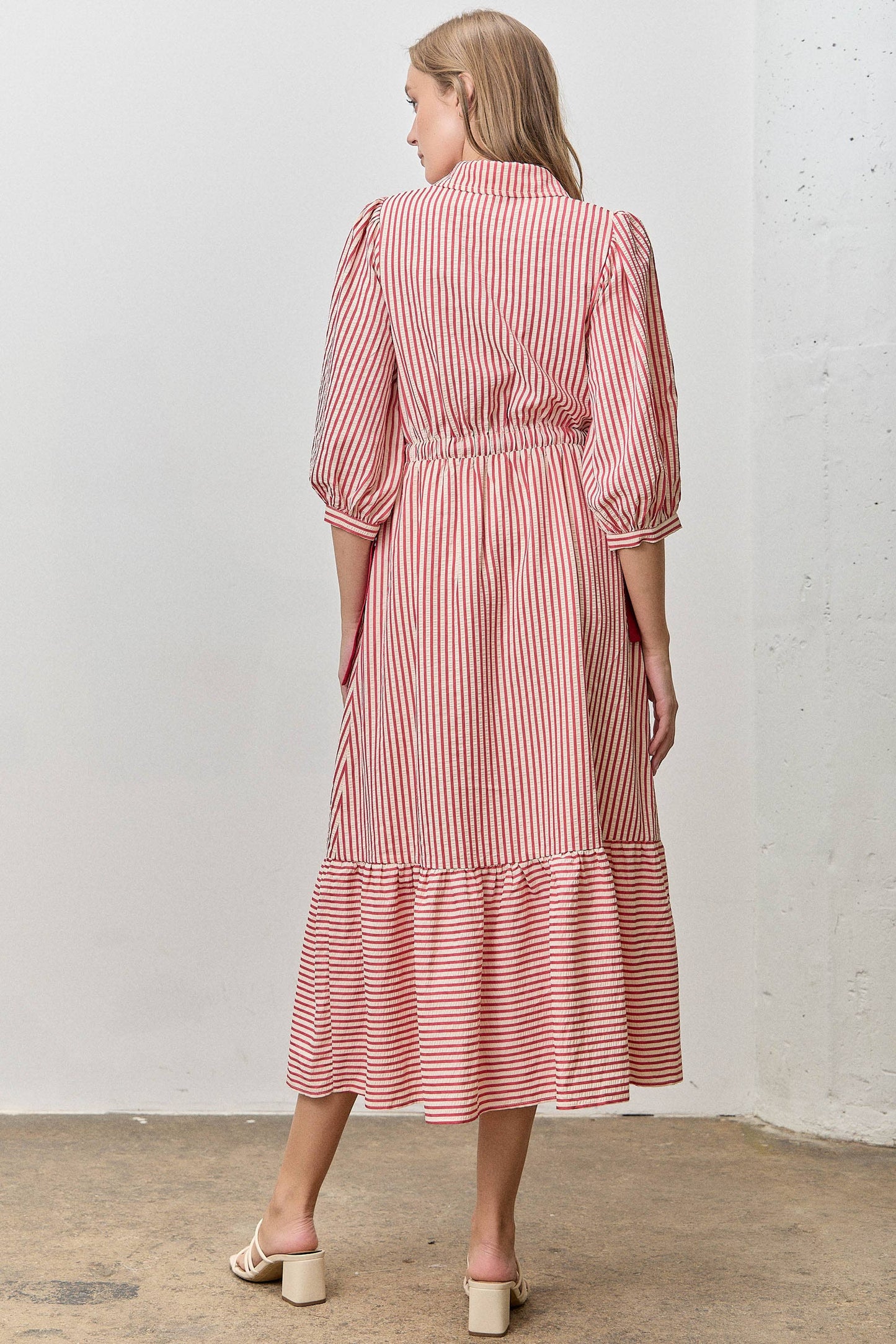 Red Stripe Ribbon Midi Dress