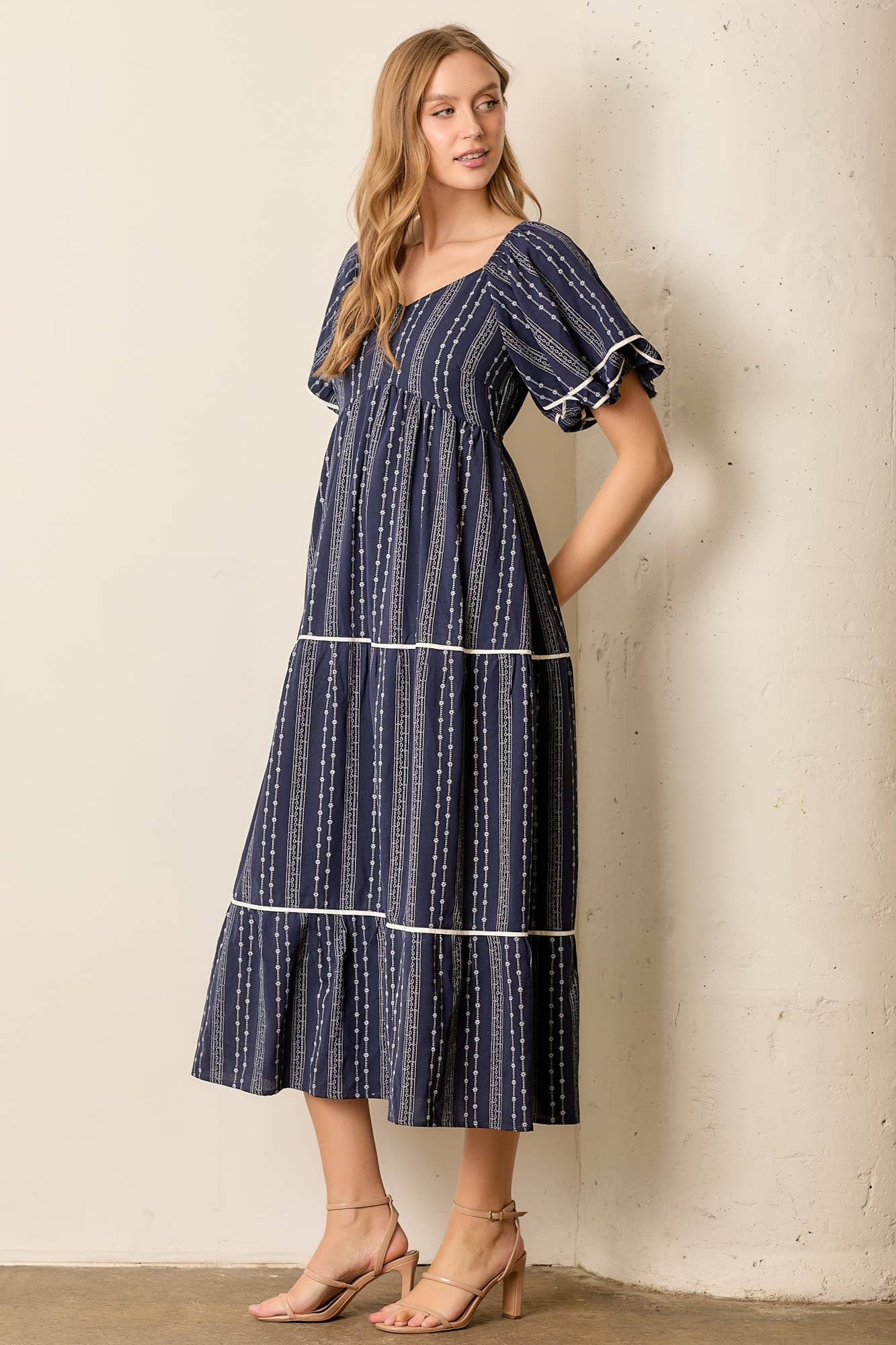 Navy Stripe Maxi Dress (Curvy)