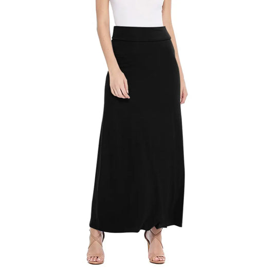 Women's Black Jersey Knit Maxi Skirt - High Waist, Flowy & Comfortable