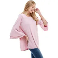 Elegant Double Layer Bell Sleeve Tunic Top - Flowy Rayon Spandex Knit