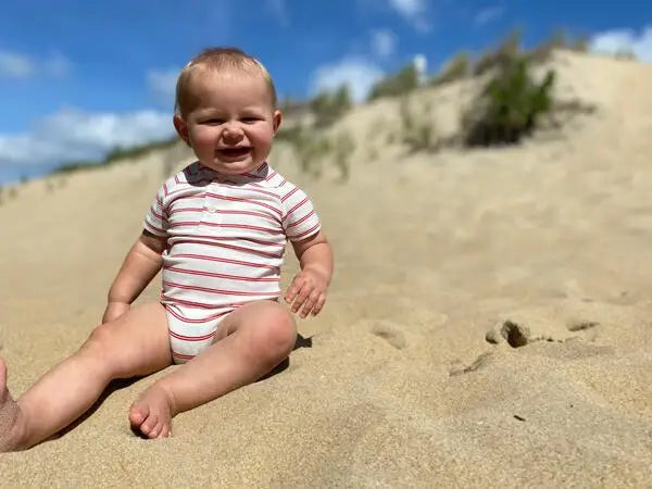 Raglan Striped Baby Bodysuit | Red & White Cotton Onesie