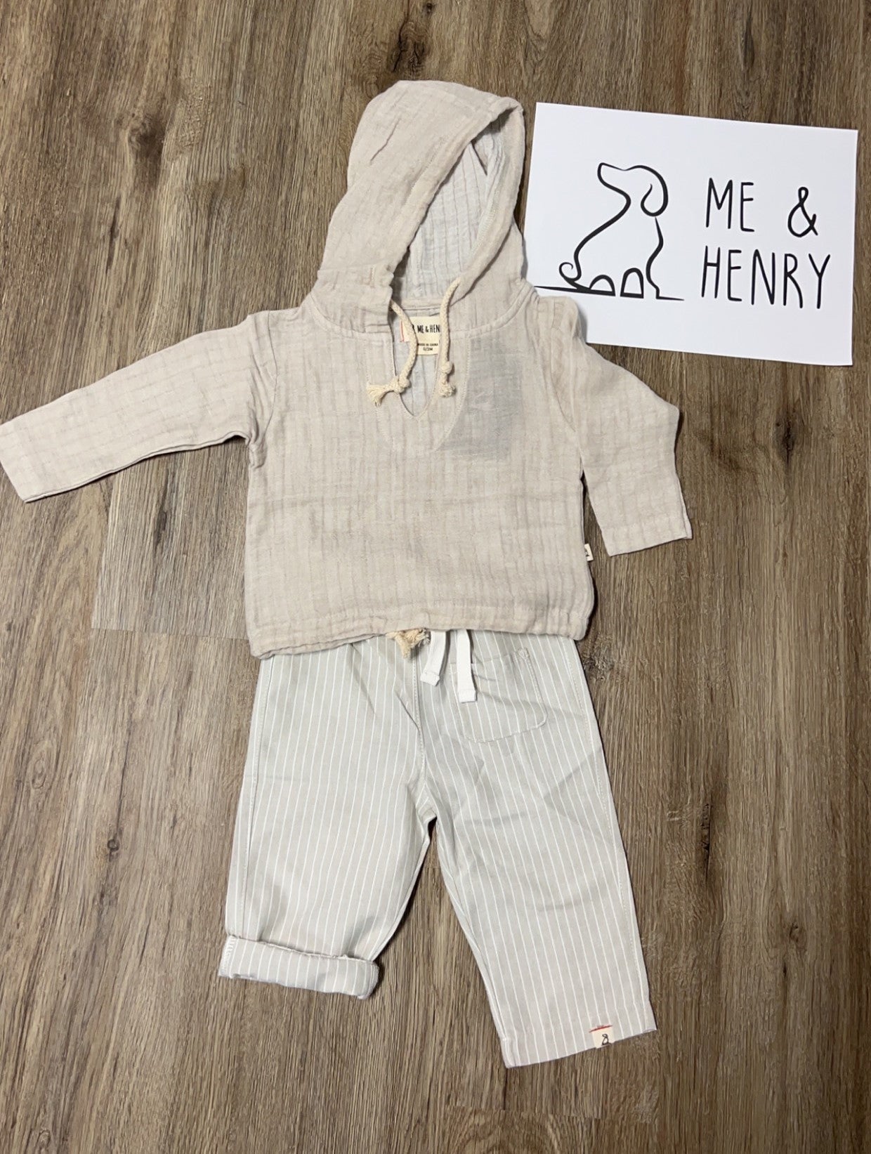 Boys' Cotton Drawstring Beach Pants - Grey & White Stripe Summer Wear