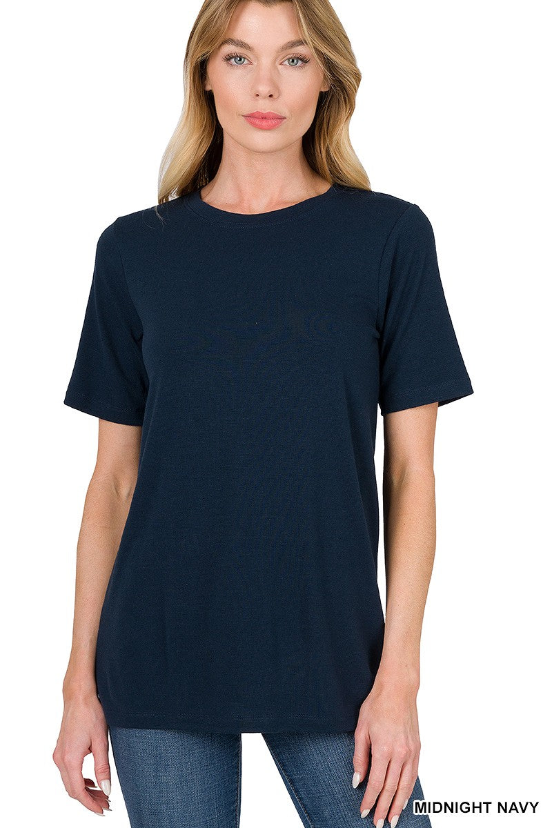 Women's Basic Black Crew Neck T-Shirt - Short Sleeve Essential Tee